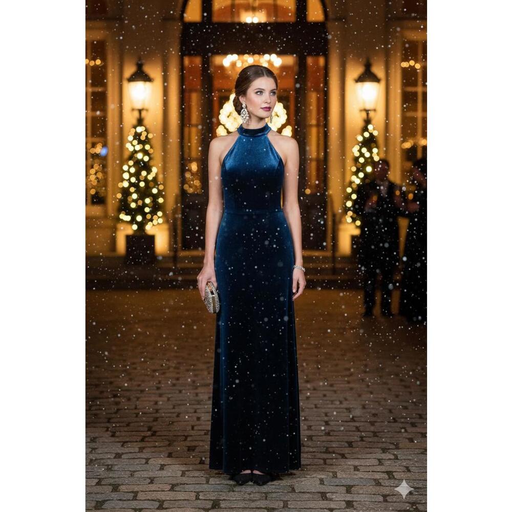 Revelry - Tori Velvet Halter Gown - Navy - Size 6